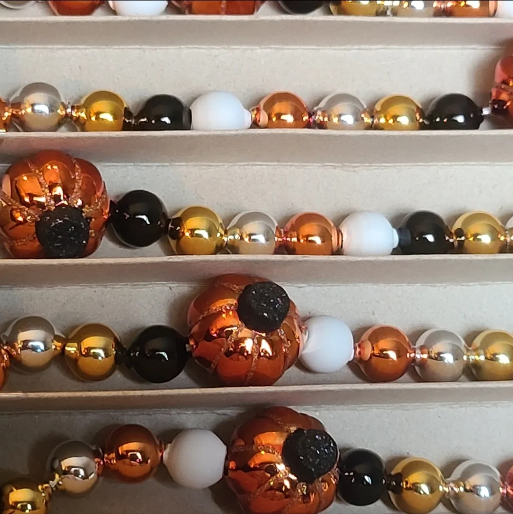 7ft Radko Shiny Brite Vintage / Retro Style Glass Pumpkin Halloween Tree Garland